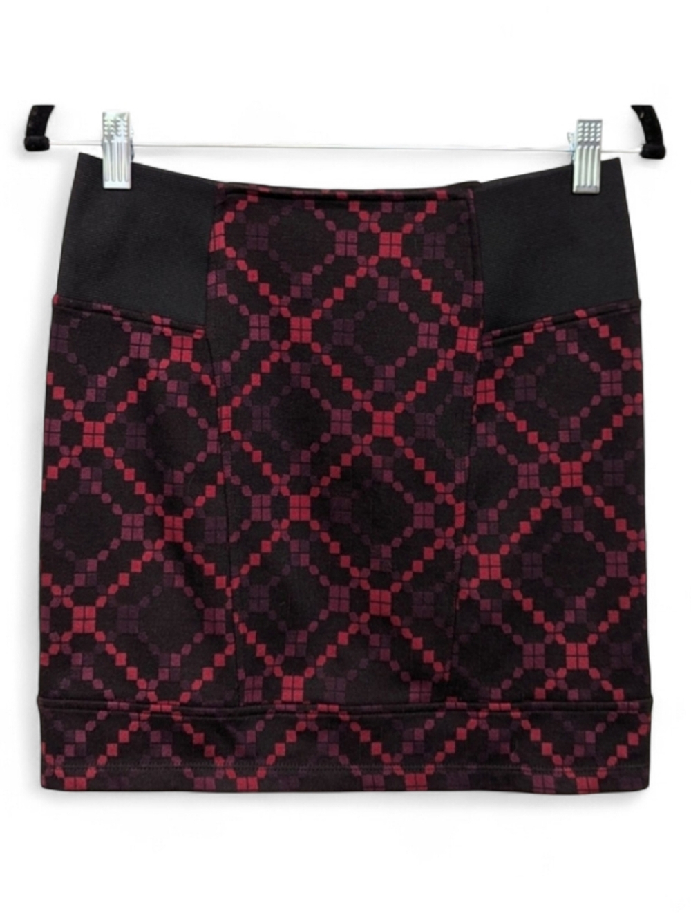 Free People Mini Tube Skirt Diamond Lattice Print Stretchy Bodycon Black Small